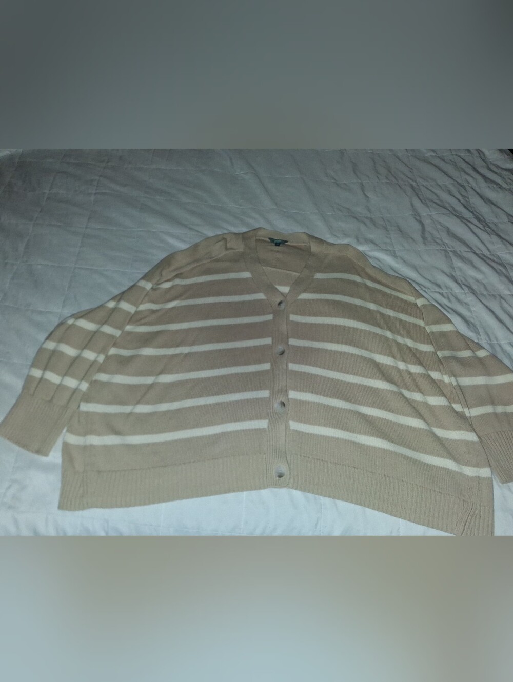 Terra & Sky Striped Cardigan Sweater - Khaki/Ivory - Plus Size